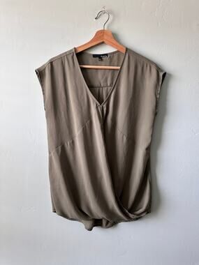 Ro & De Olive Green Oversized Wrap Sheer Blouse